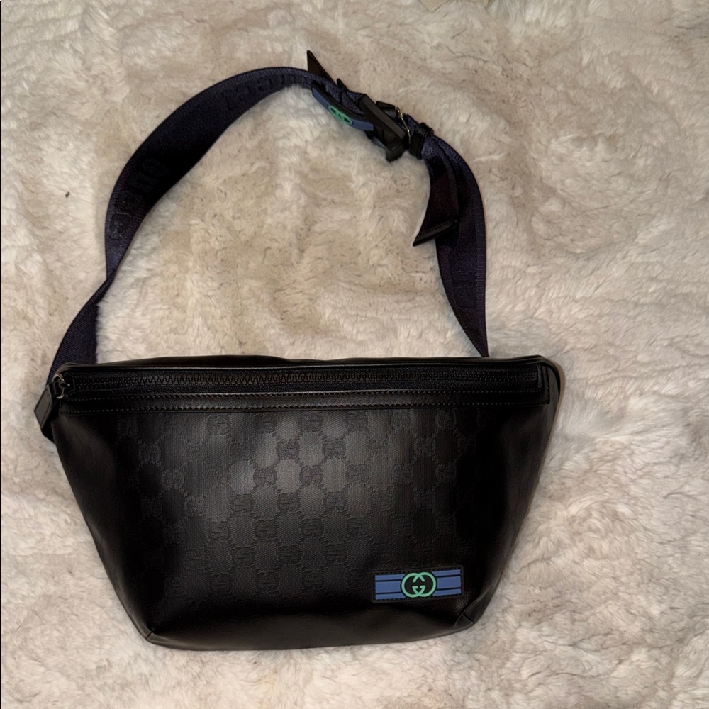 Gucci GG  Black Monogram Crystal Large Waist Bag - Authentic - Brand New